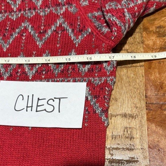 XS Eddie Bauer Red w/ Design Full Double Zipper Mock Neck Sweater w/ Pockets - Picture 5 of 14